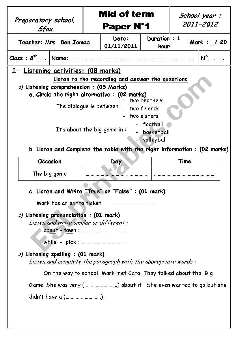 mid term paper worksheet