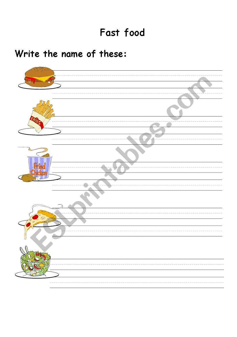 fast food worksheet