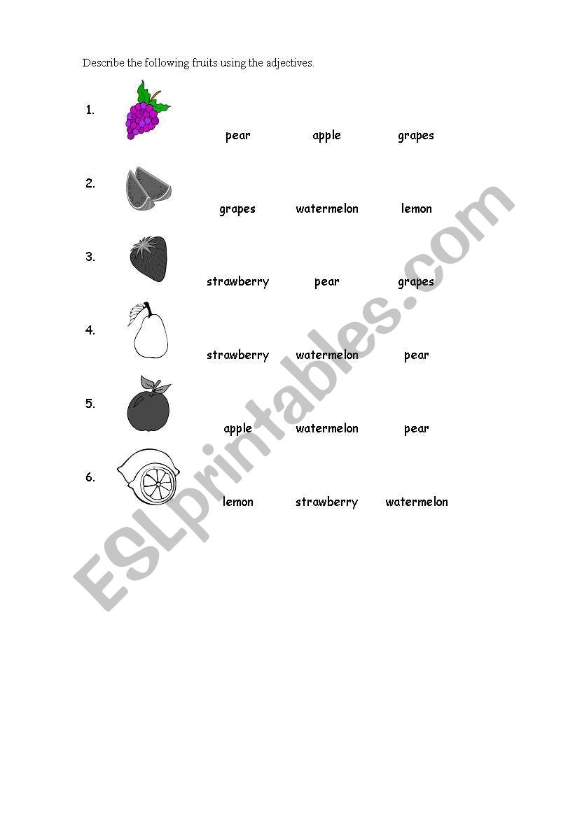 fruits worksheet