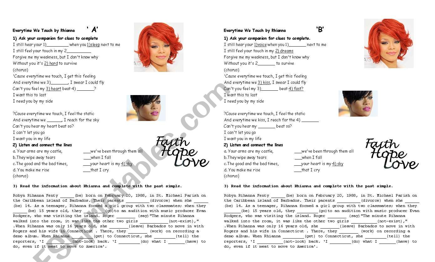 Everytime we touch by Rhianna worksheet