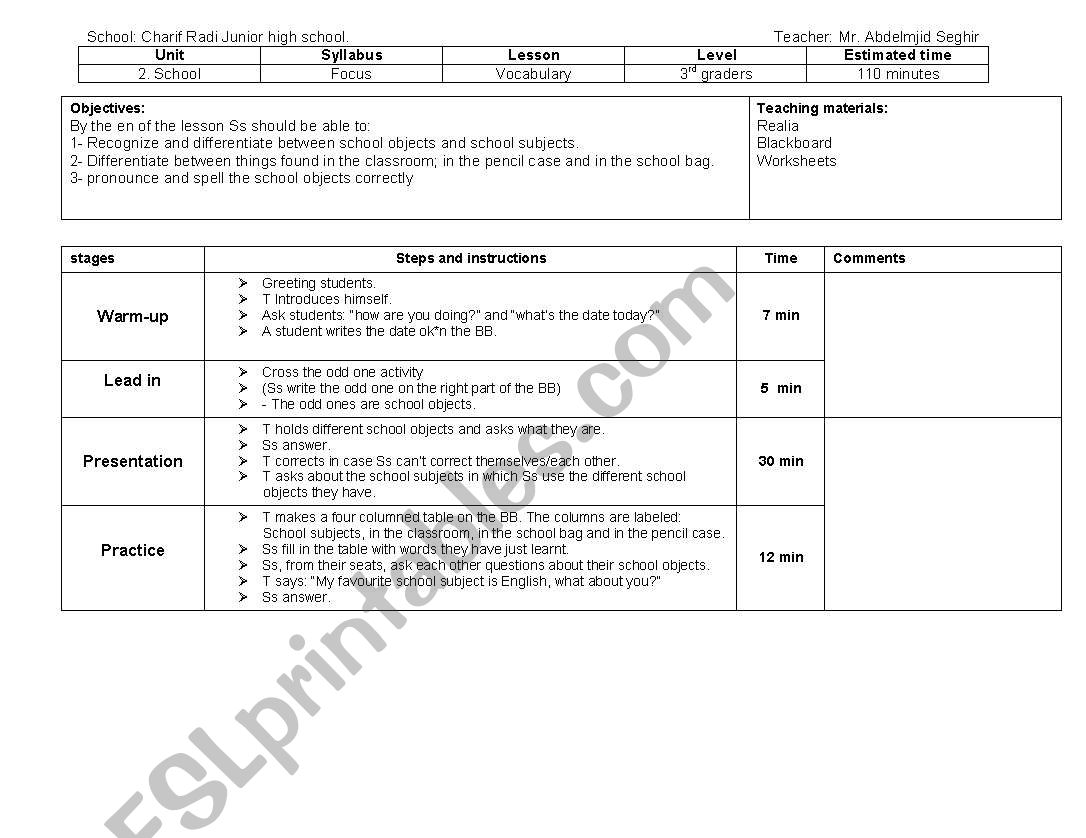 School worksheet