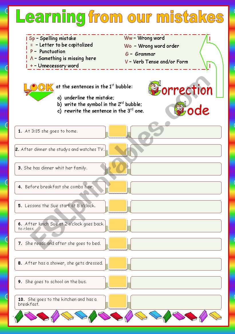 Learning from our mistakes  - using a correction code  (Context:  Daily Routine)