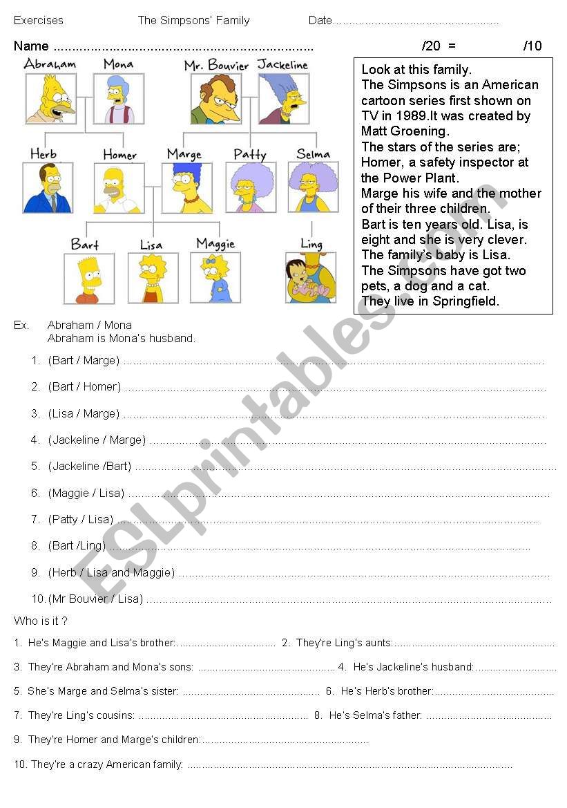 Exercises about the Simpsons worksheet