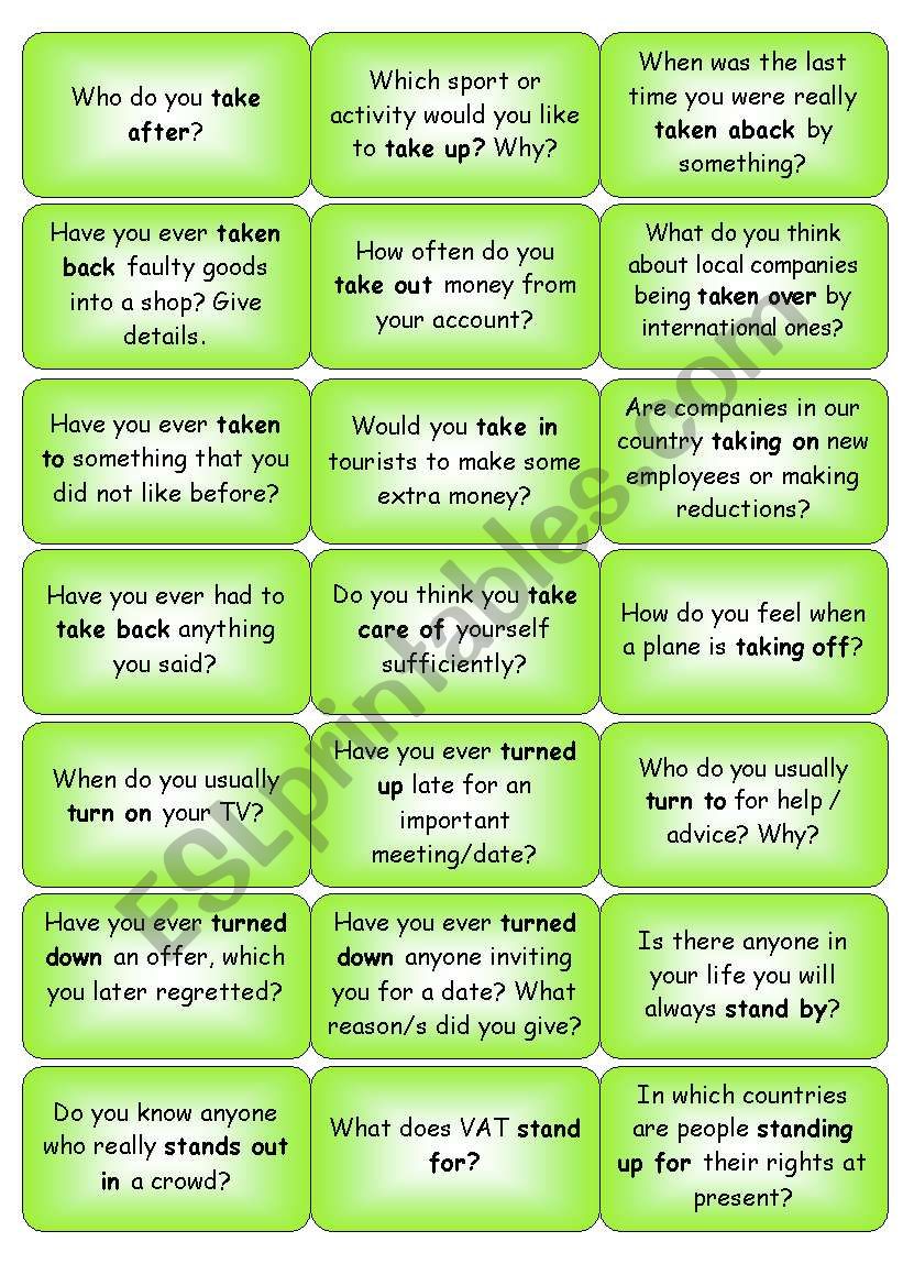 Phrasal Verbs - Question Cards