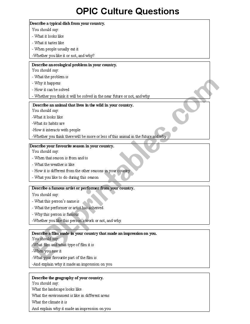 Culture Speaking Exam Questions and Sample Answers