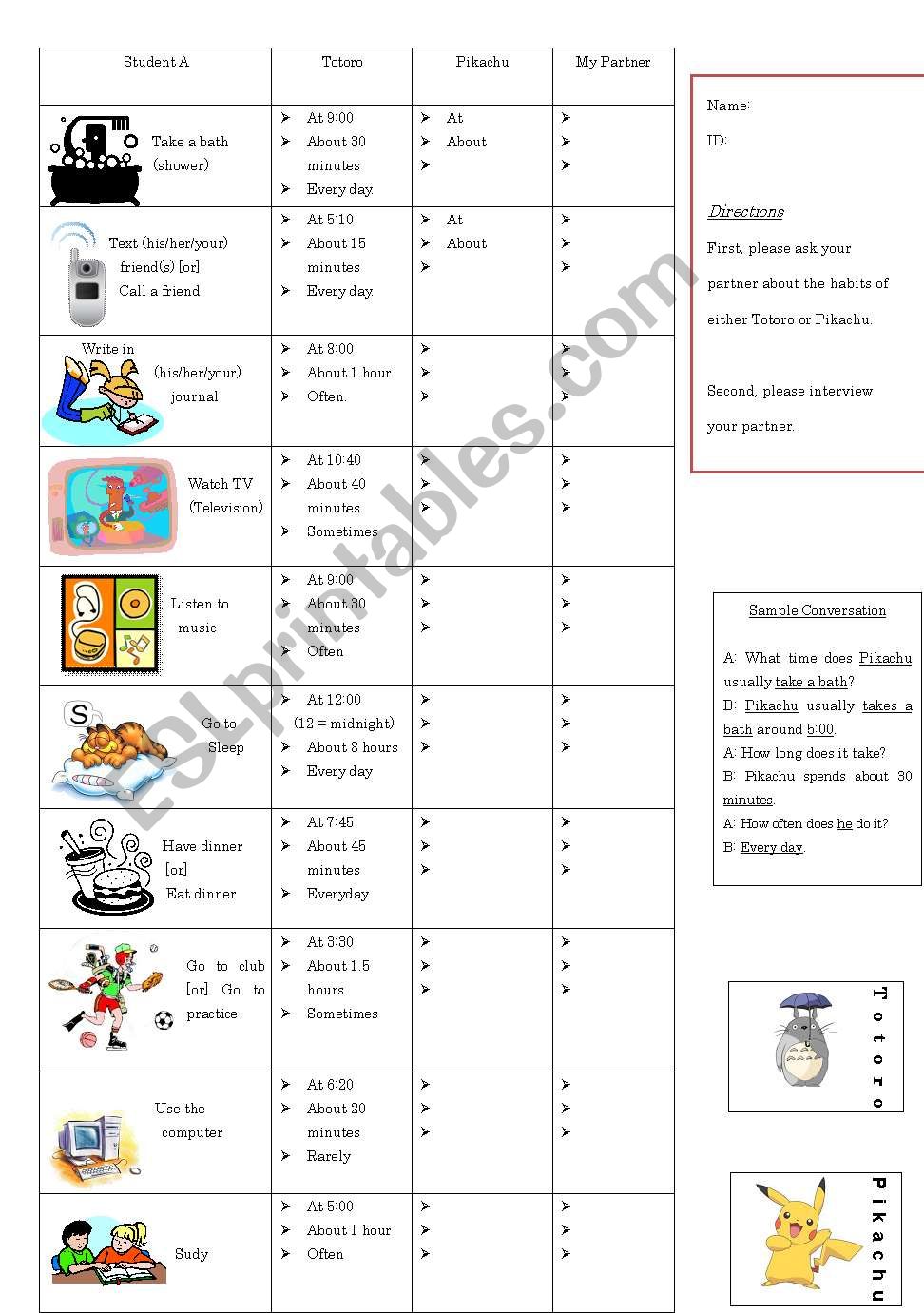 Daily Habits worksheet