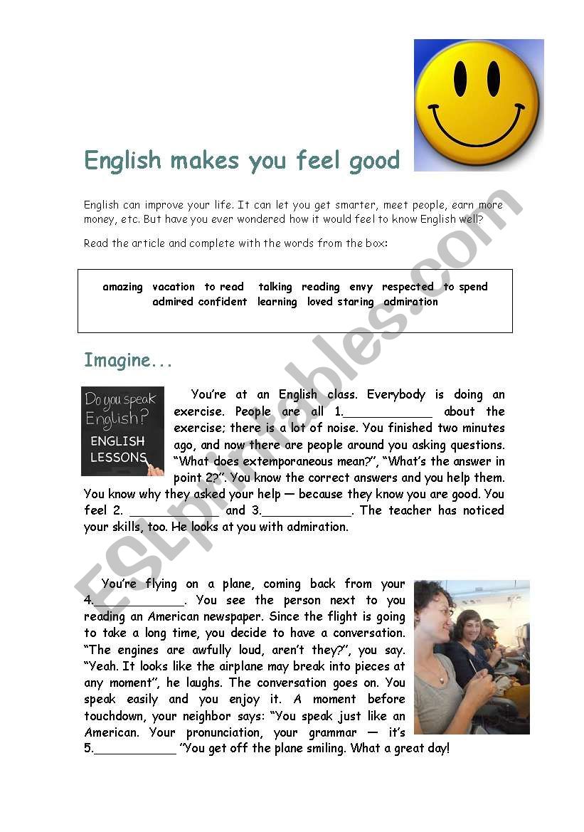 English makes you feel good worksheet