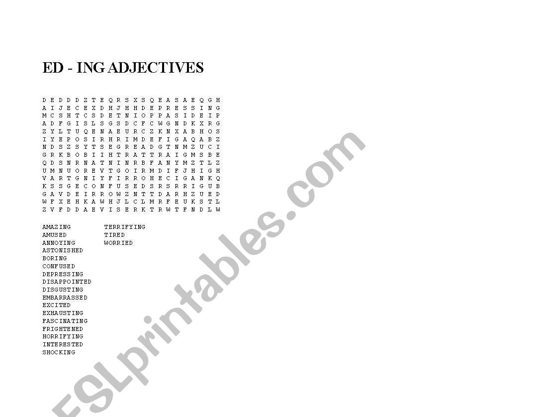 ED/ING ADJECTIVES worksheet