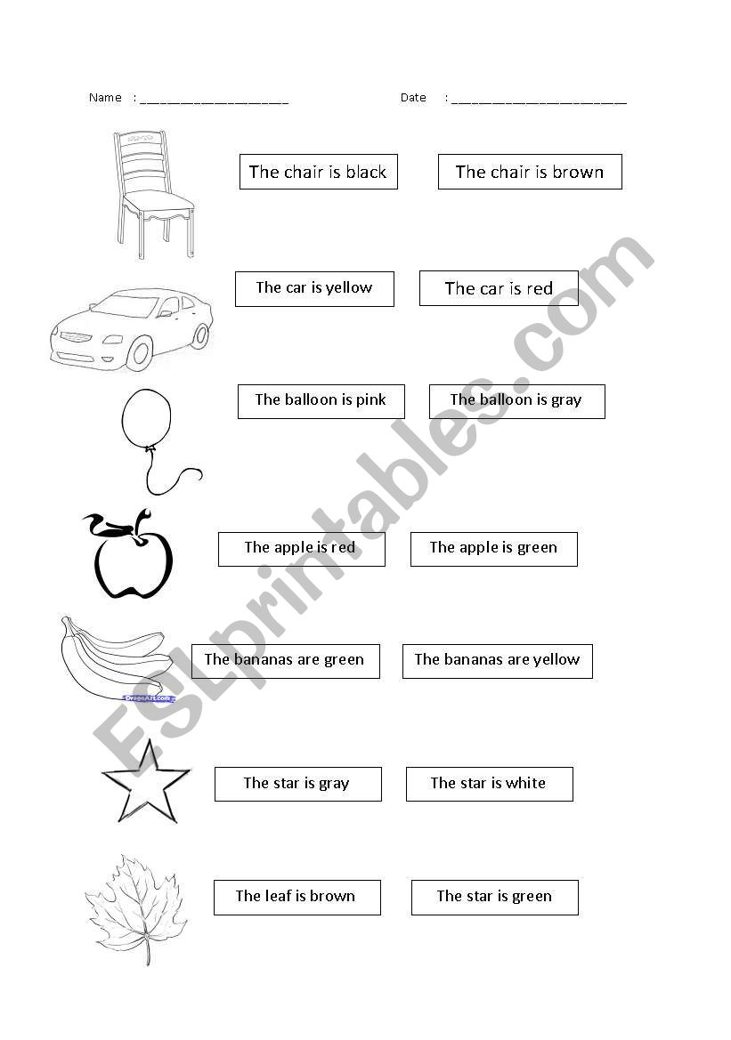 colours worksheet