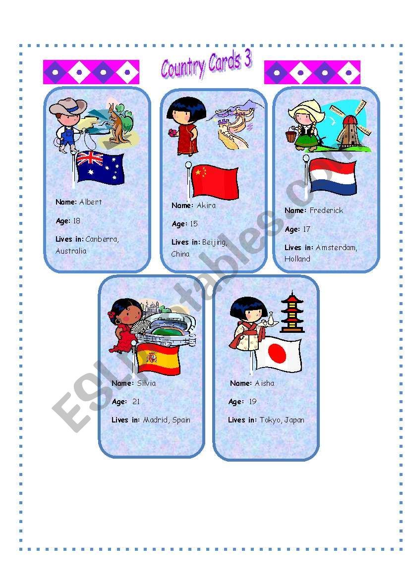 Country cards 3 worksheet
