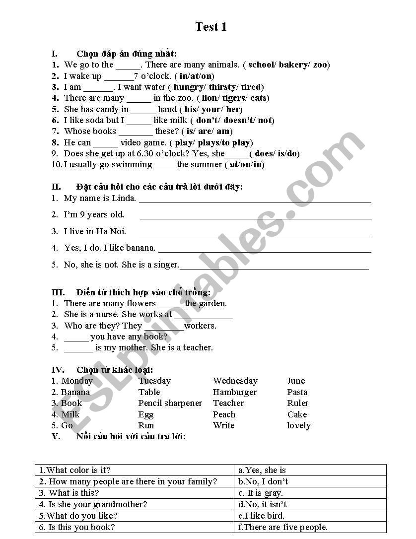 Test 1 worksheet