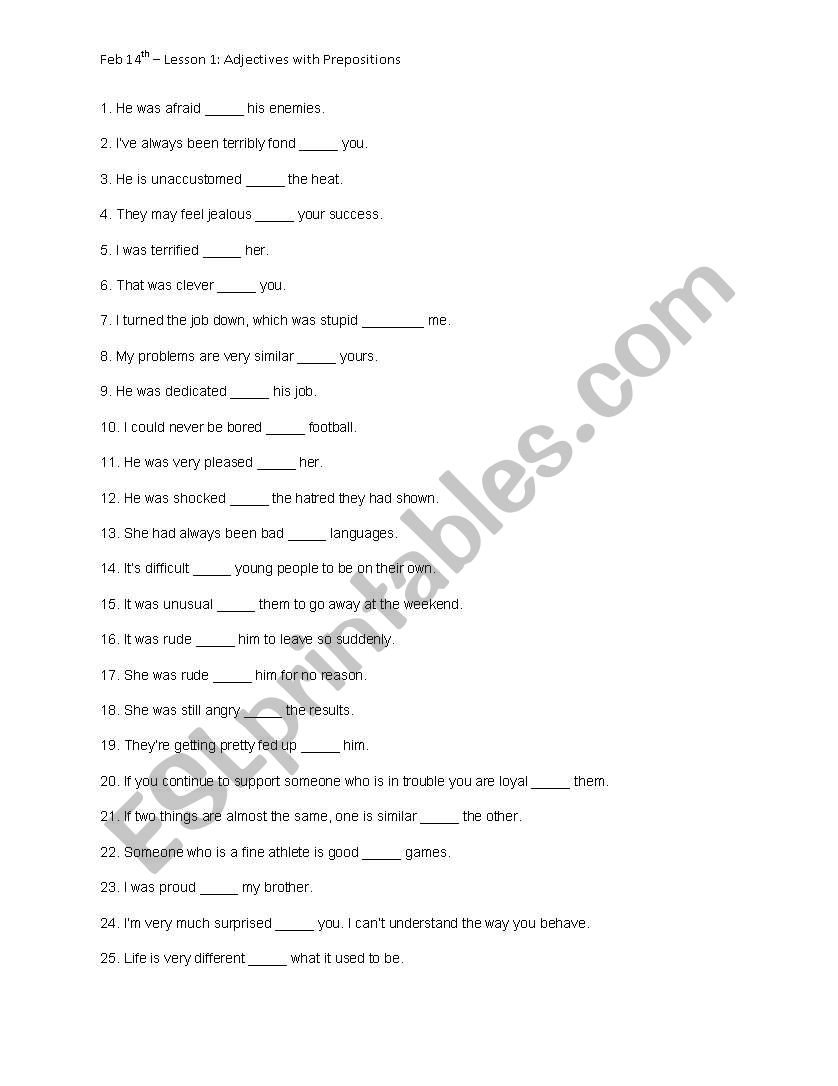 Preposition worksheet