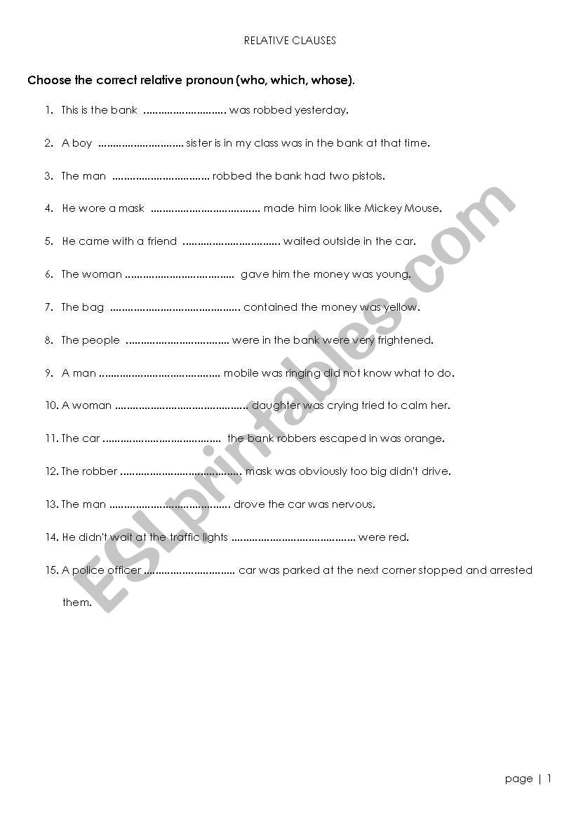 relative clauses worksheet