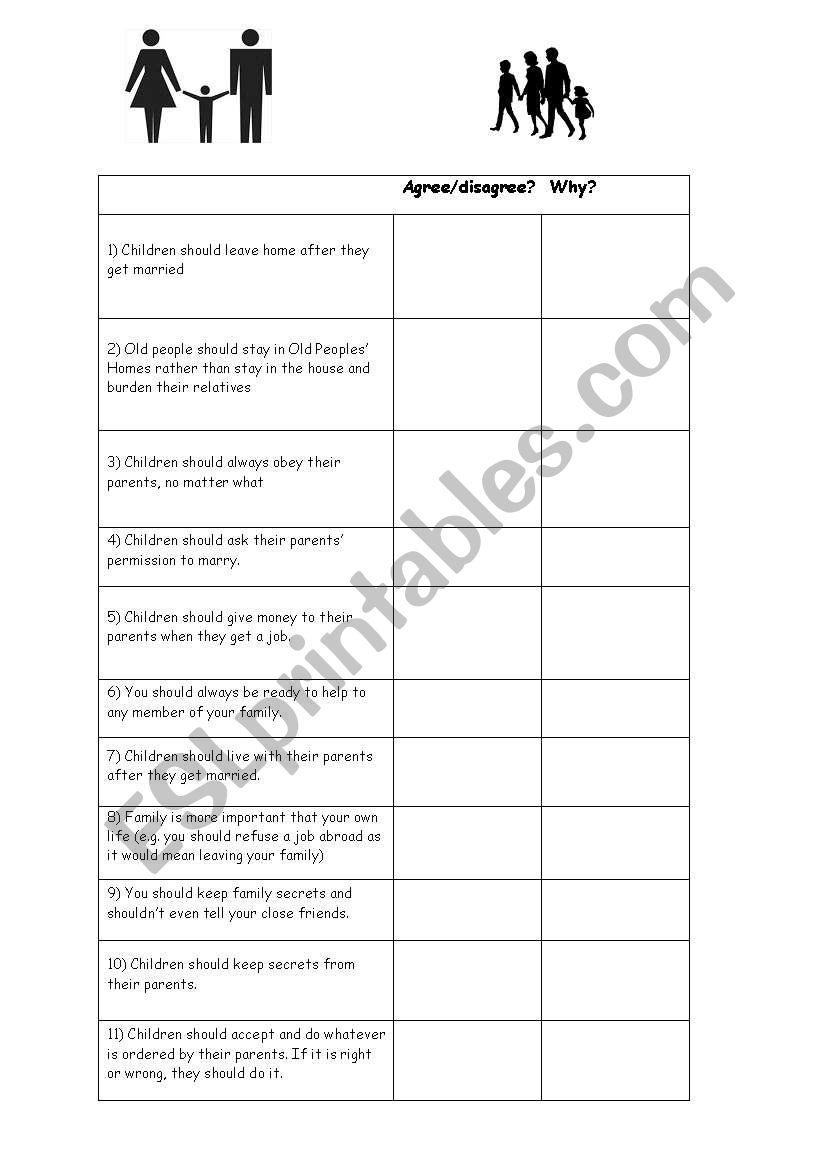 Family Statements worksheet