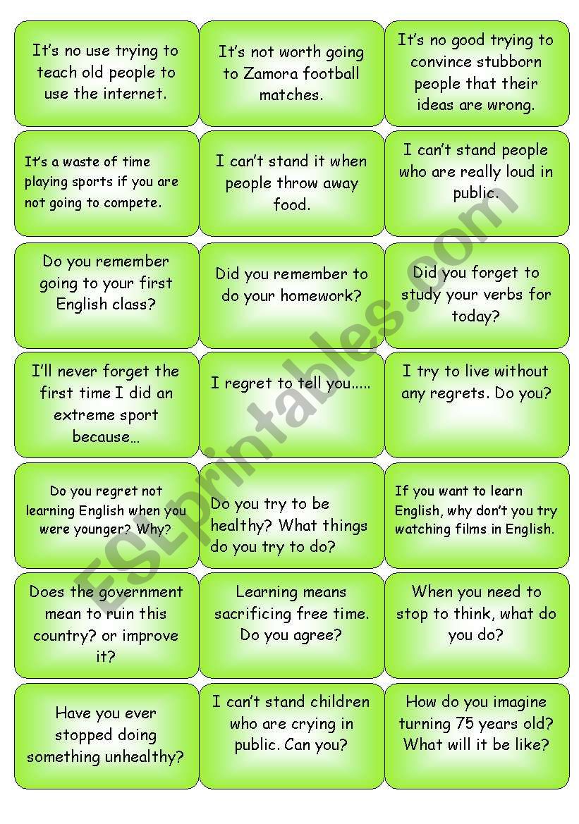 FCE/B2 Question Cards using ING or To + Inf - ESL worksheet by resch.ryan