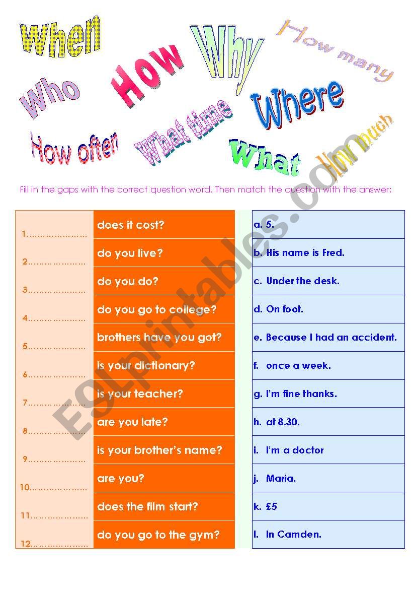 question word worksheet