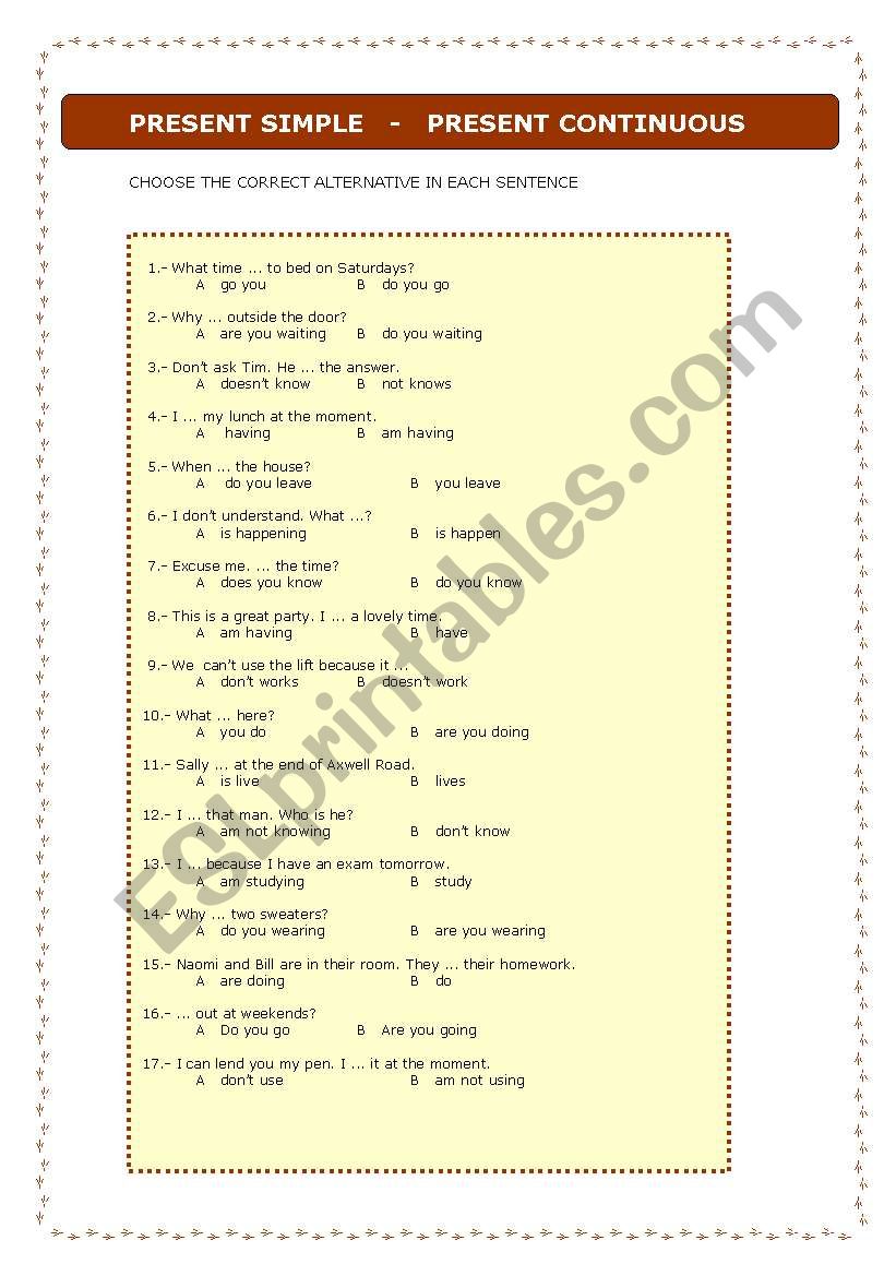 Present  Simple - Present continuous (test)