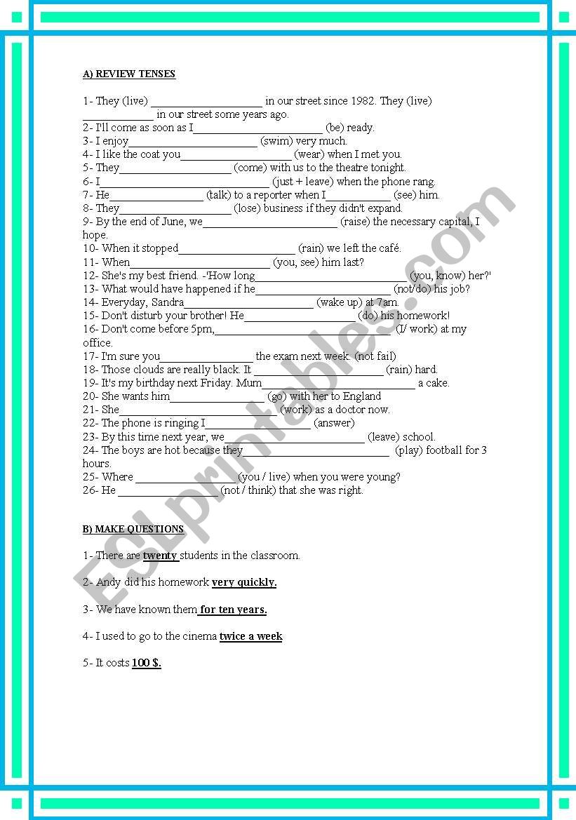 grammar exercises 1 bachillerato pdf