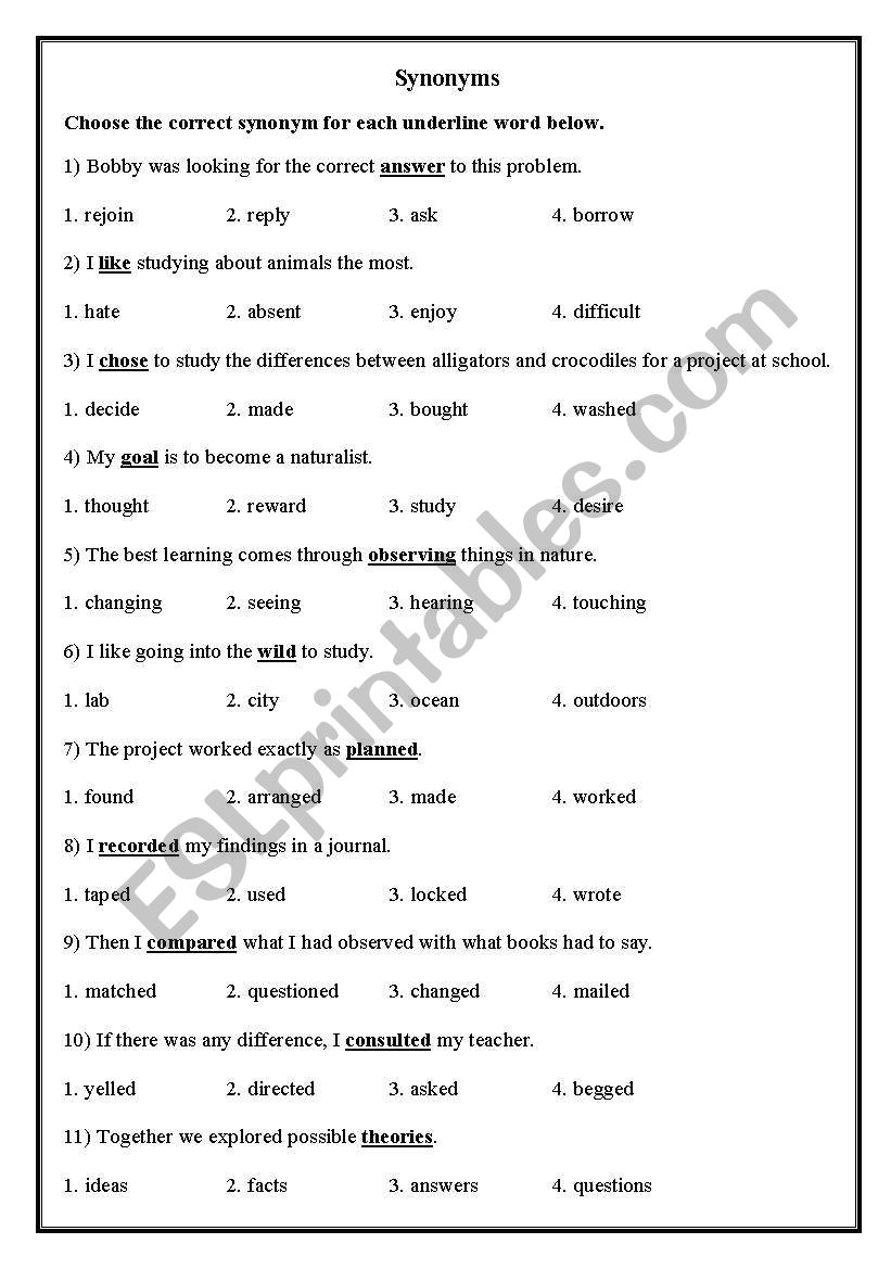 Synonyms & Antonyms worksheet