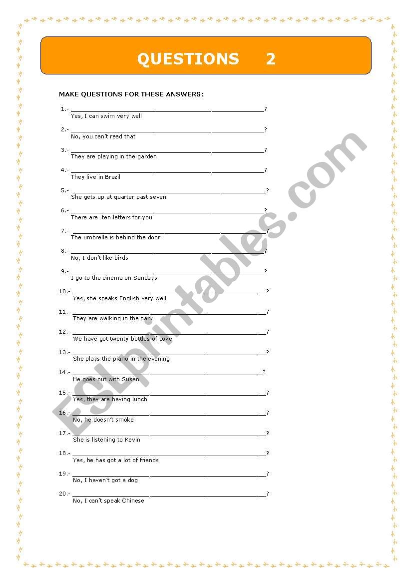 Questions worksheet