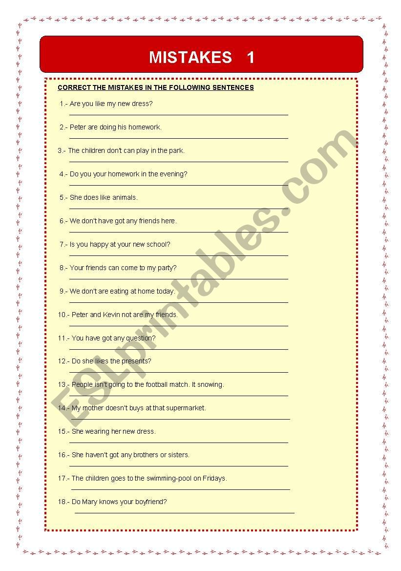 Correcting mistakes worksheet