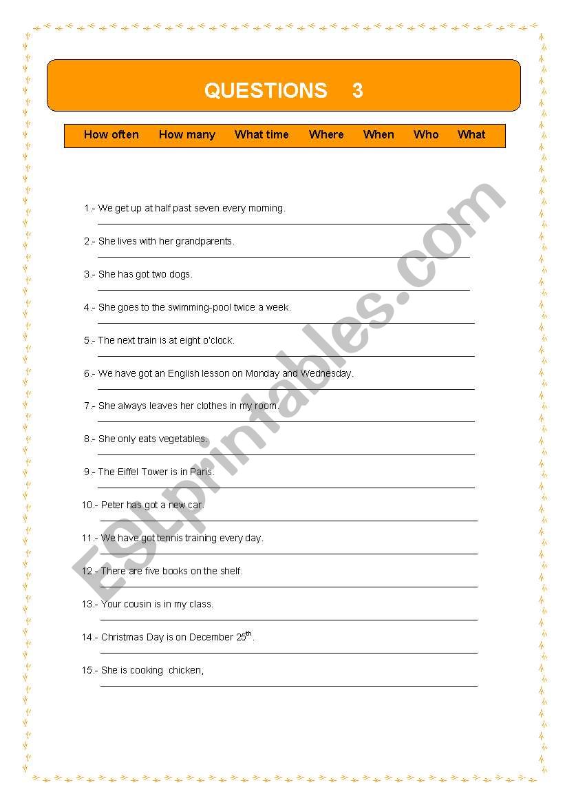 Questions worksheet