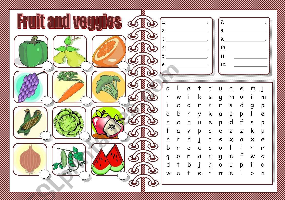 fruit and veggies worksheet