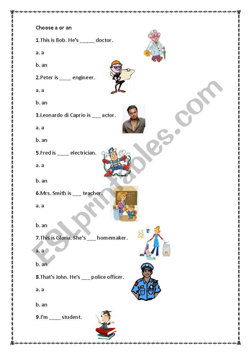 Articles worksheet