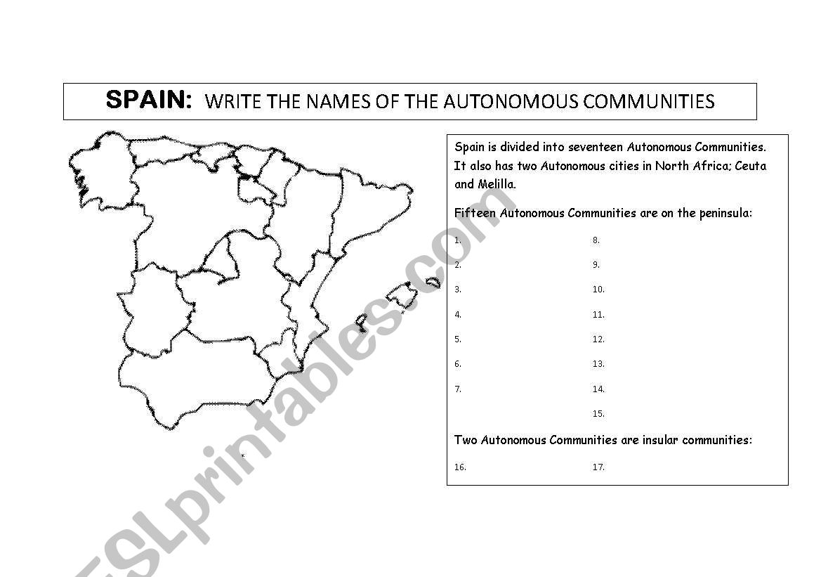 Spain: Regions worksheet