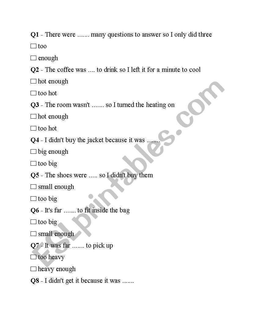 too and much worksheet