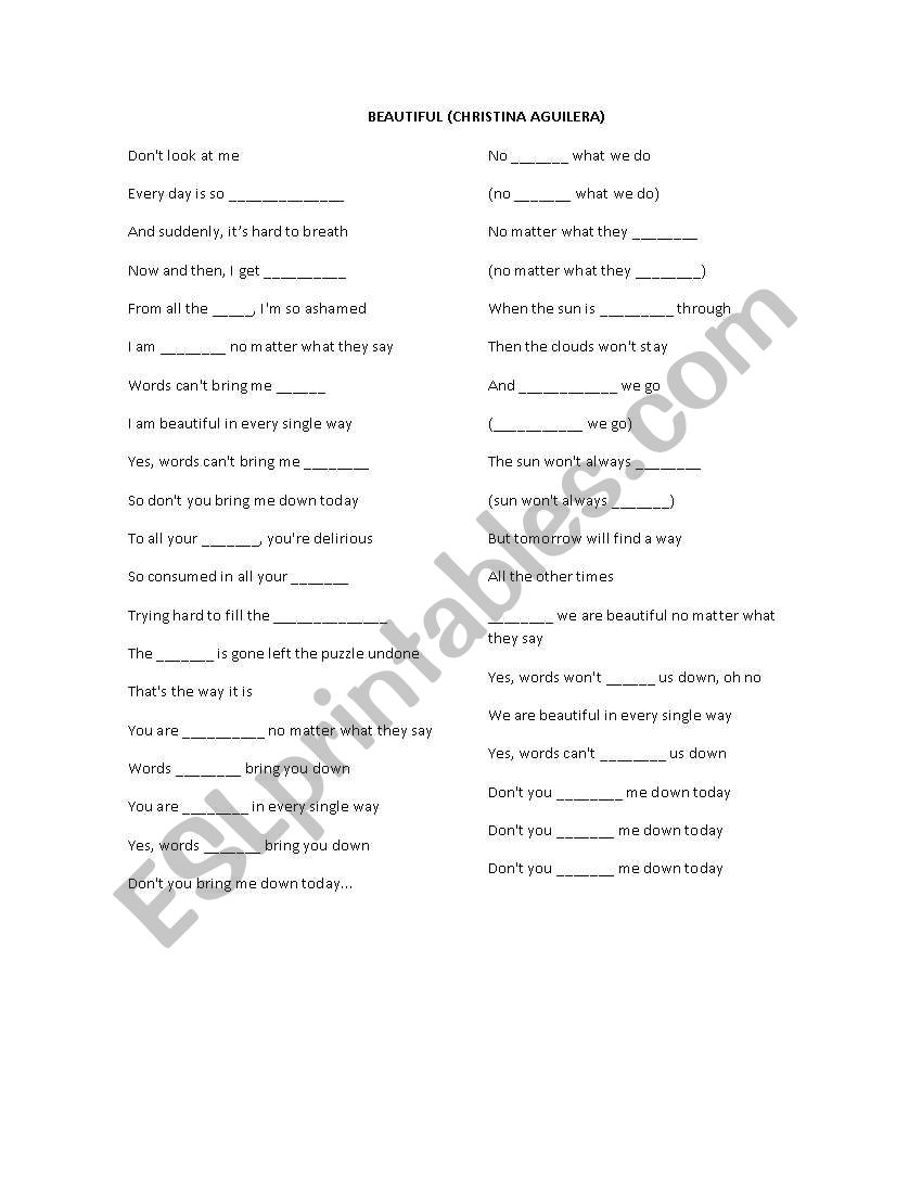 lyrics karaoke worksheet