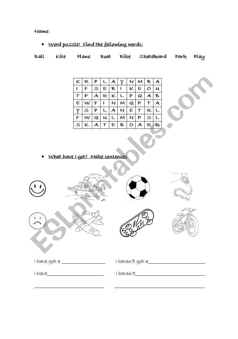 At the park worksheet