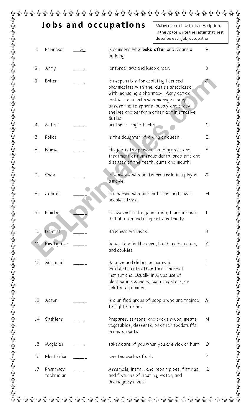 Jobs and occupation  worksheet