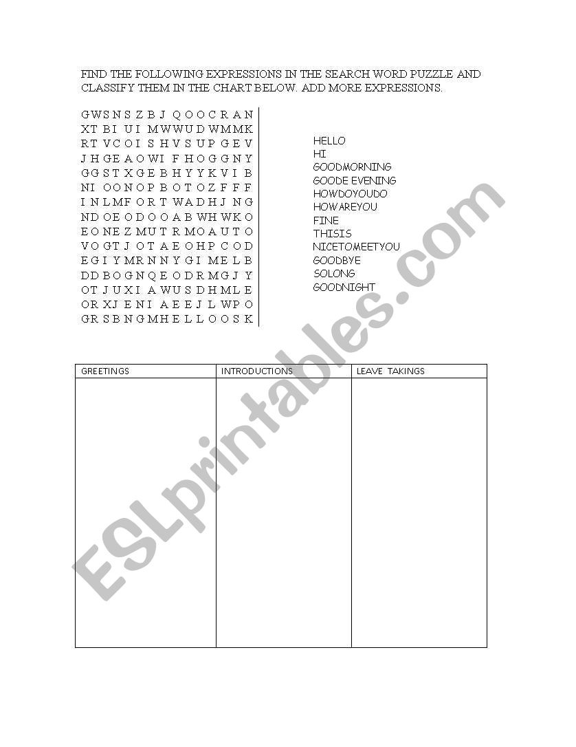 greetings searchword worksheet