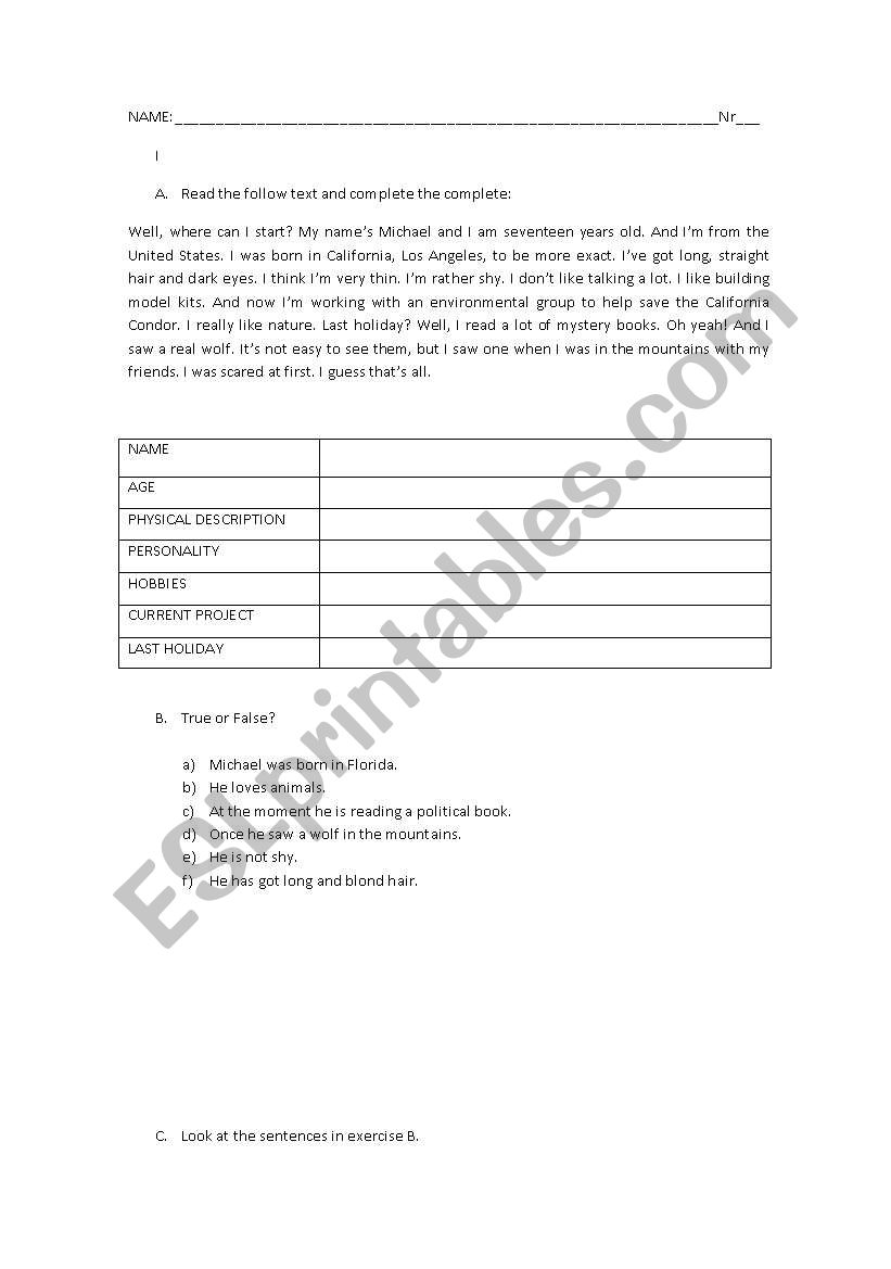 Diagnostic Test worksheet