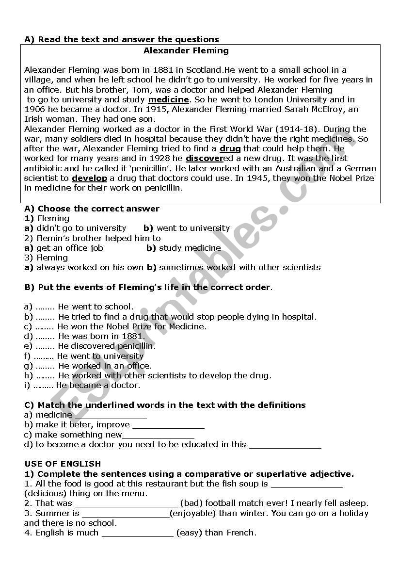 tenses and reading revision worksheet