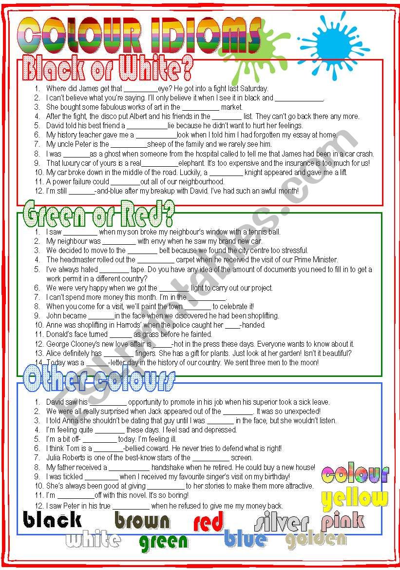 Colour Idioms worksheet