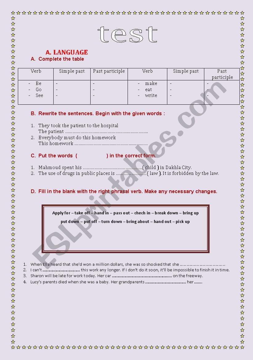 test ( language & writing ) worksheet