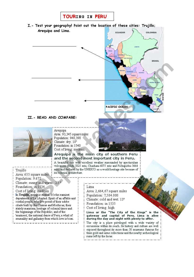 TOURING IN PERU worksheet