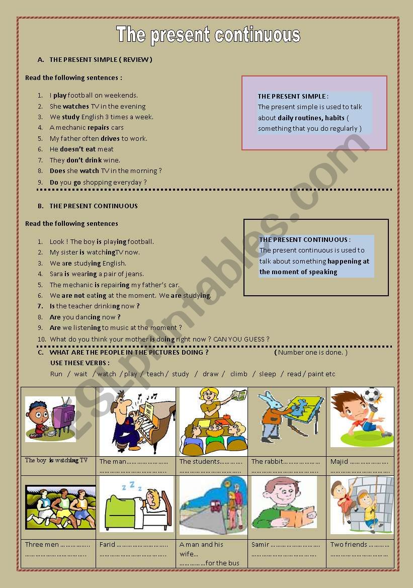 present continuous worksheet