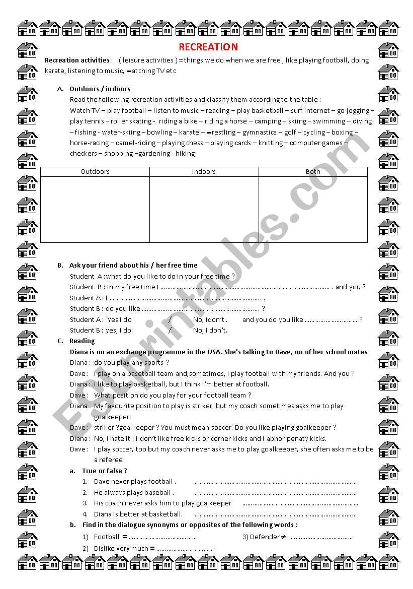 recreation worksheet