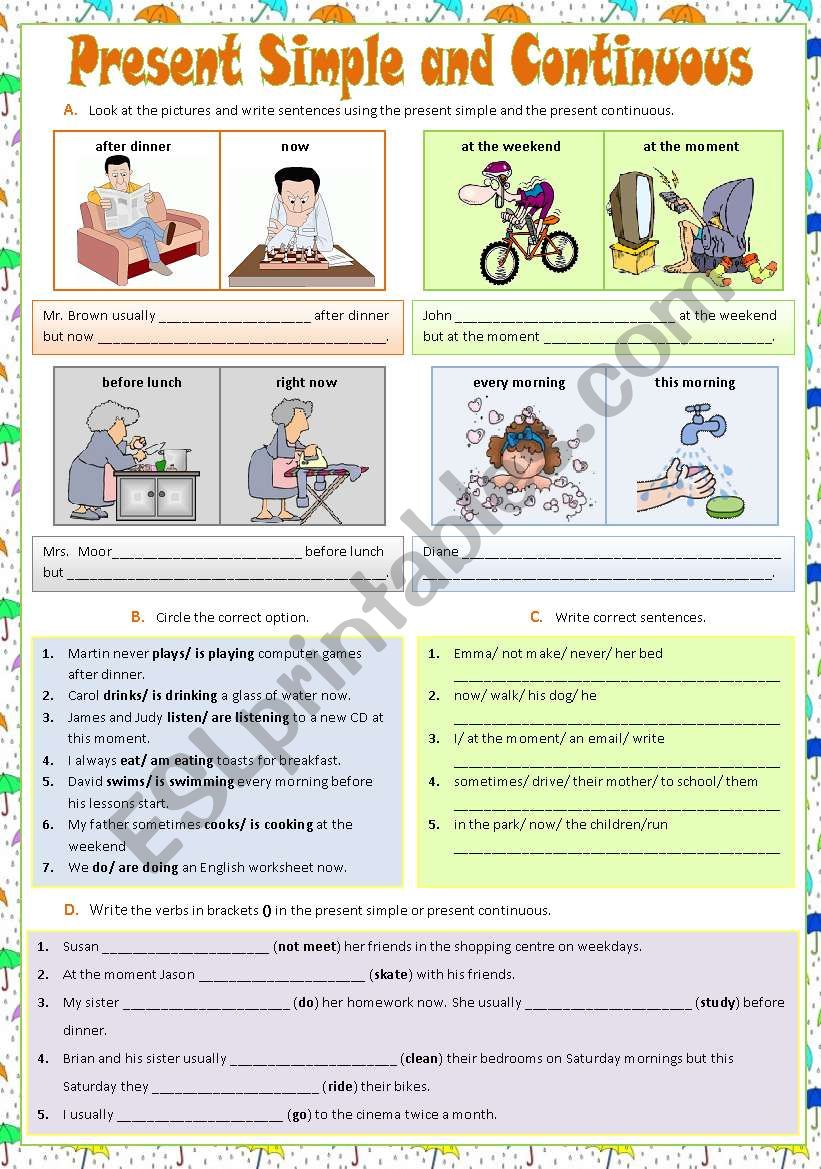 Present Simple and Continuous worksheet