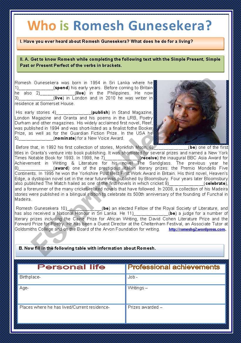 WHO IS ROMESH GUNESEKERA? worksheet