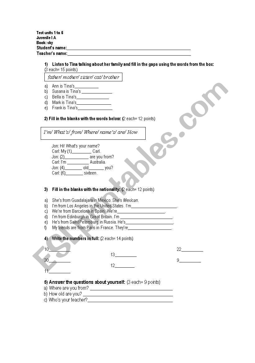 Test for beginners 1 worksheet