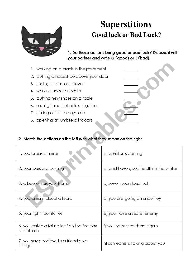 Superstitions worksheet