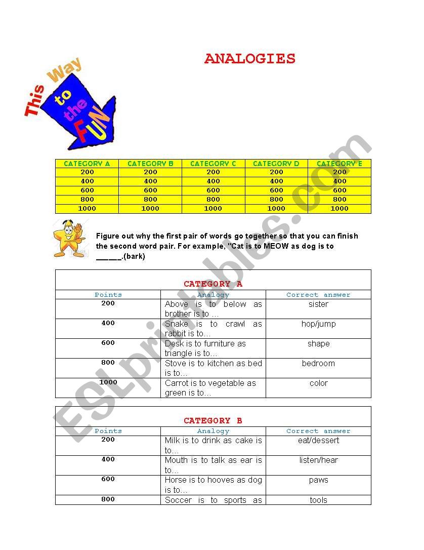 ANALOGY GAME worksheet