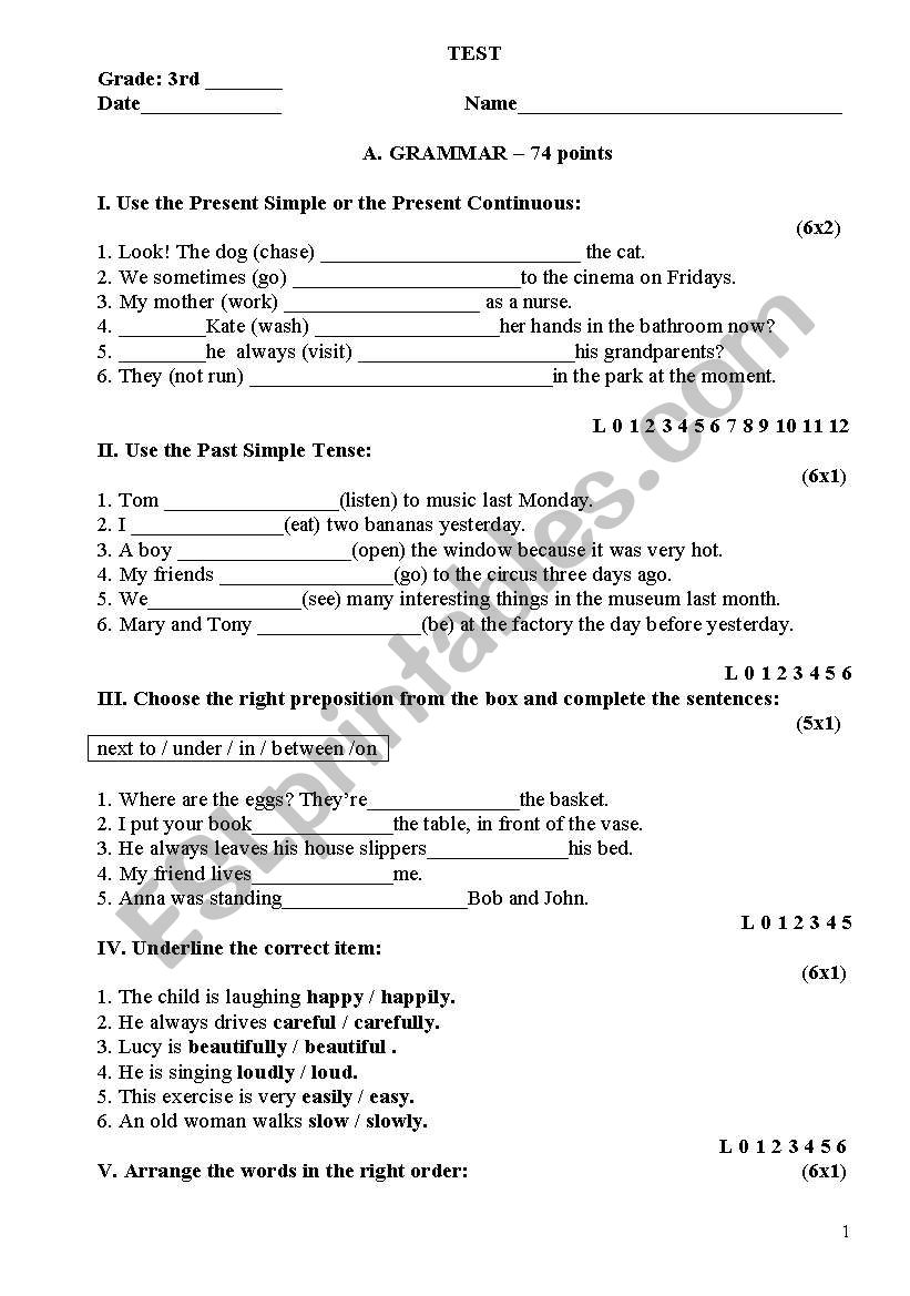 TEST worksheet
