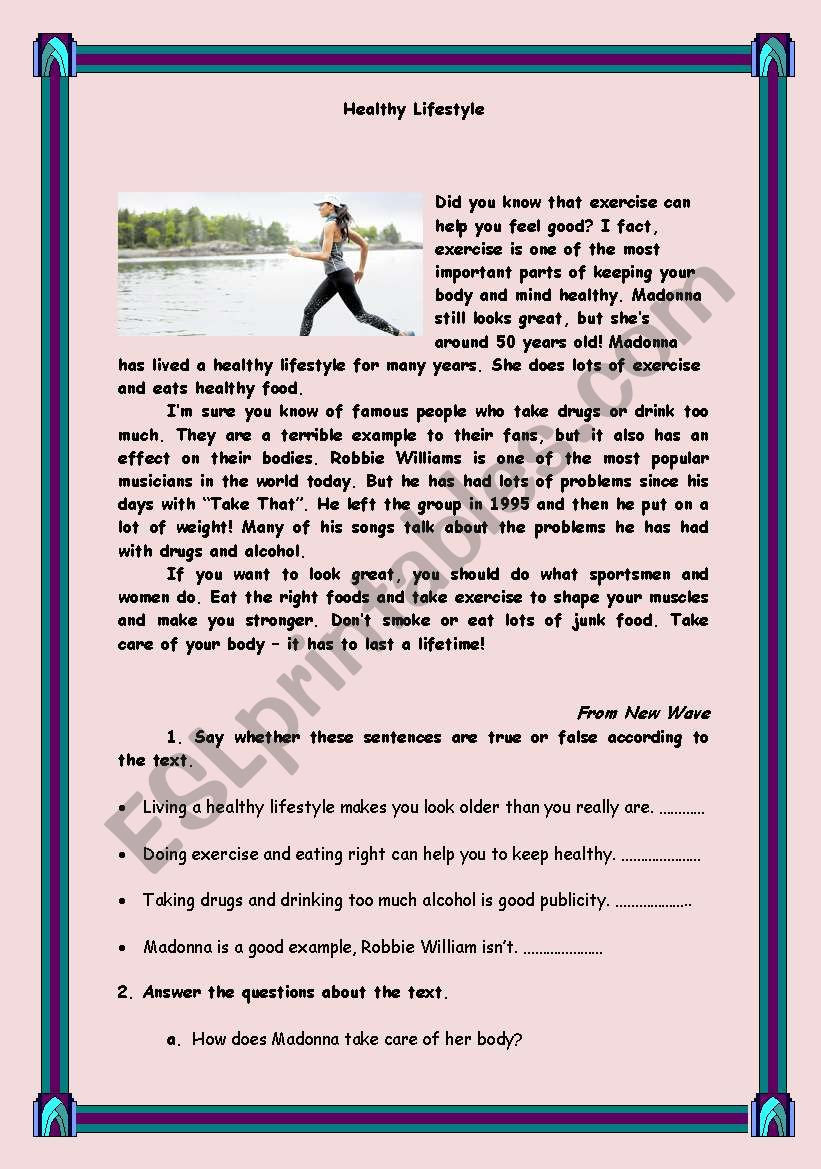 healthy lifestyle worksheet