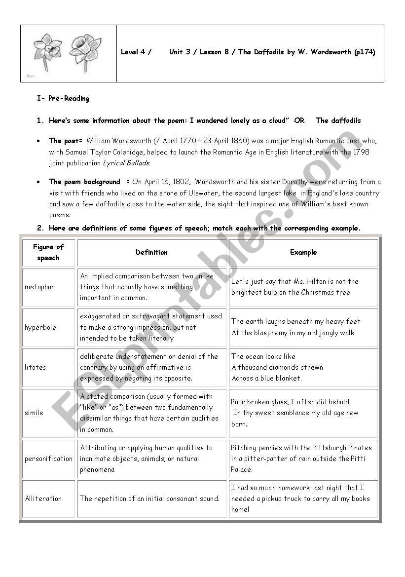  Daffodils by Wordsworth worksheet