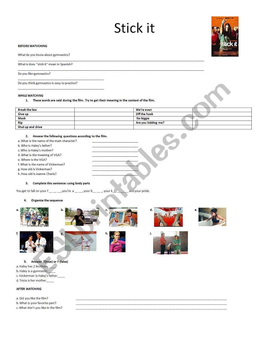 Stick it Movie worksheet